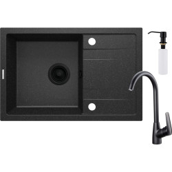 Deante zlewozmywak Corio grafit granit + bateria bmo n62m nero + dozownik
