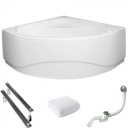 Polimat wanna symetryczna Standard 140x140 z białą obudową, syfonem, nóżkami i preparatem czyszczącym