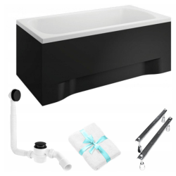 Polimat wanna prostokątna Classic 120x70 z czarną obudową, czarnym syfonem i nóżkami