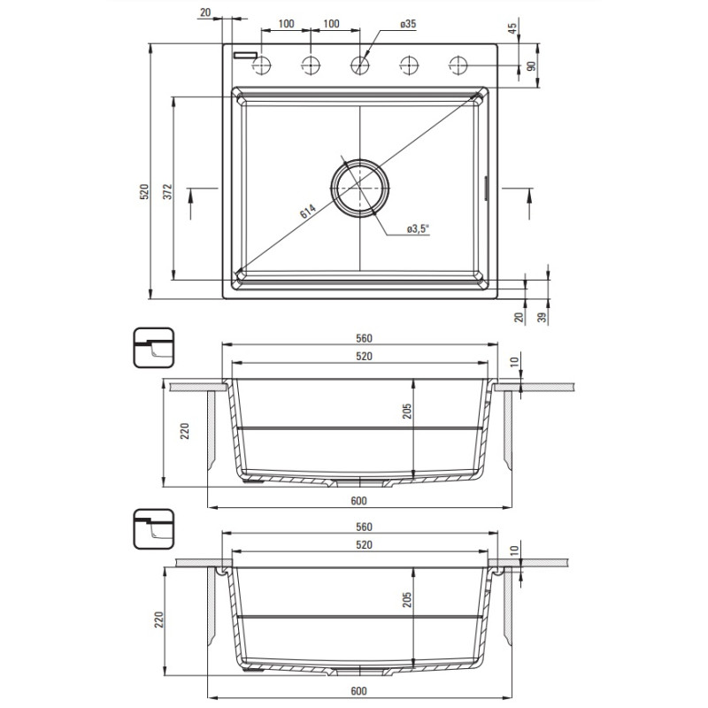Deante zlewozmywak Magnetic grafit metalik granit 1k 560x520x220, 3,5