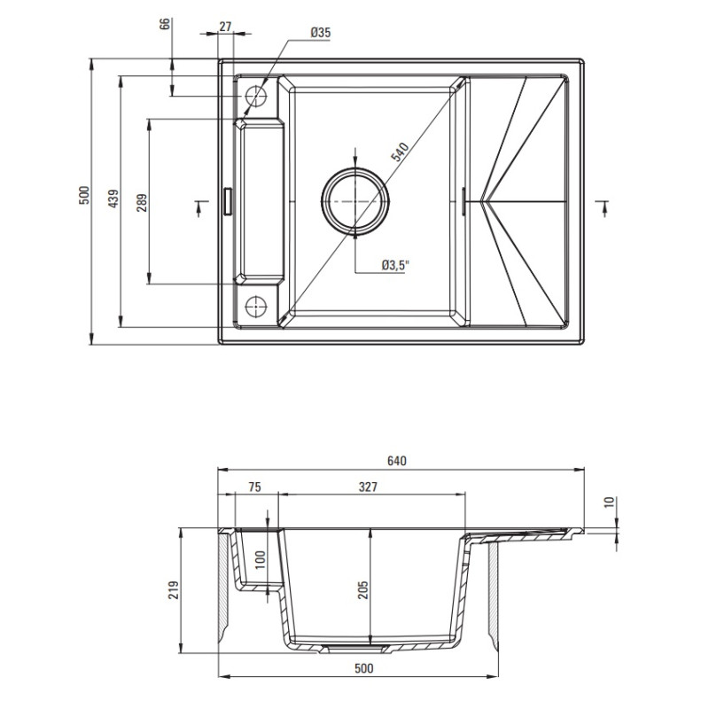Deante zlewozmywak Magnetic grafit metalik granit 1k z/ko 640x500x219, 3,5