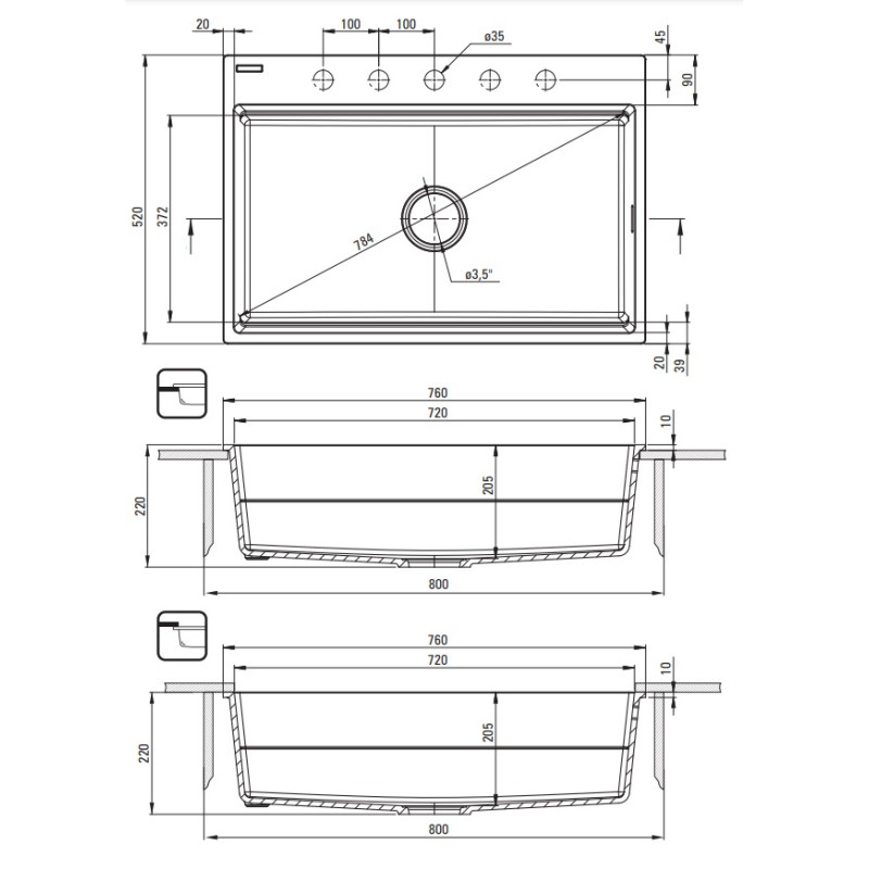 Deante zlewozmywak Magnetic nero granit 1k 760x520x220, 3,5