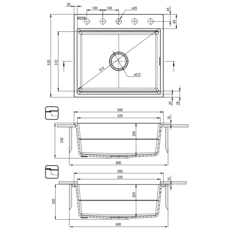 Deante zlewozmywak Magnetic szary metalik granit 1k 560x520x220, 3,5
