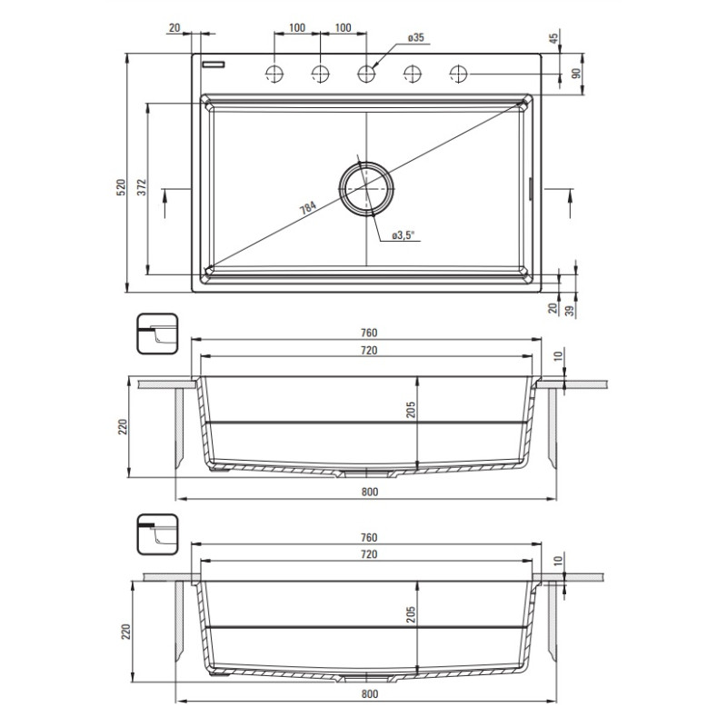 Deante zlewozmywak Magnetic antracyt metalik granit 1k 760x520x220, 3,5