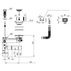 Deante osprzęt space-saver lux do zlew. 1-kom. z korkiem automatycznym, prostokątny przelew
