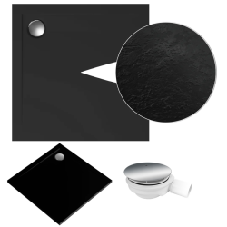 Polimat brodzik kwadratowy posadzkowy Geos czarny kamień 90x90 z syfonem