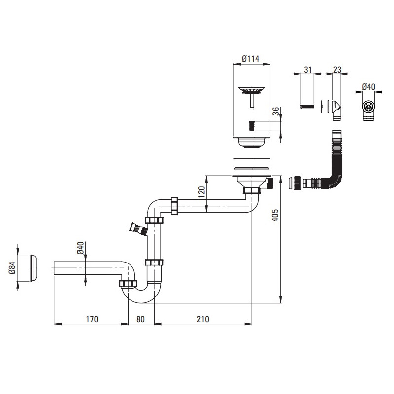 Deante osprzęt space-saver do zlewozmywaków granitowych 1-kom. 3,5 bez korka automatycznego