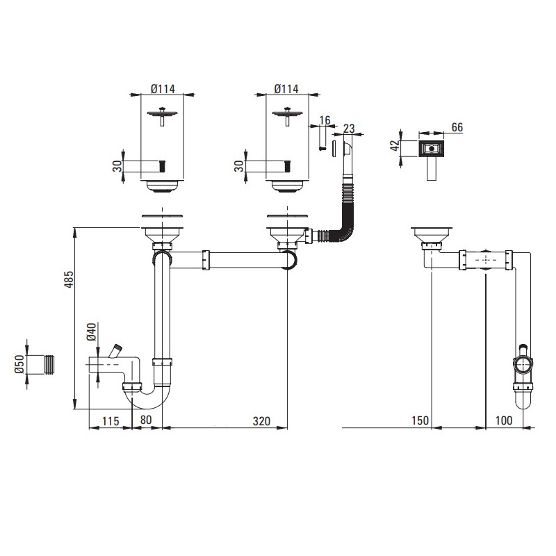 Deante osprzęt do zlewozmywaków stalowych 1,5 i 2-kom. odpływ 3,5 przelew w komorze