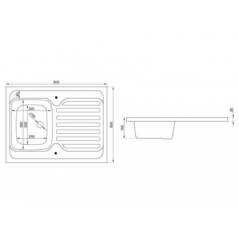 Zlewozmywak 60x80 cm 1-komorowy z ociekaczem + SYFON GRATIS