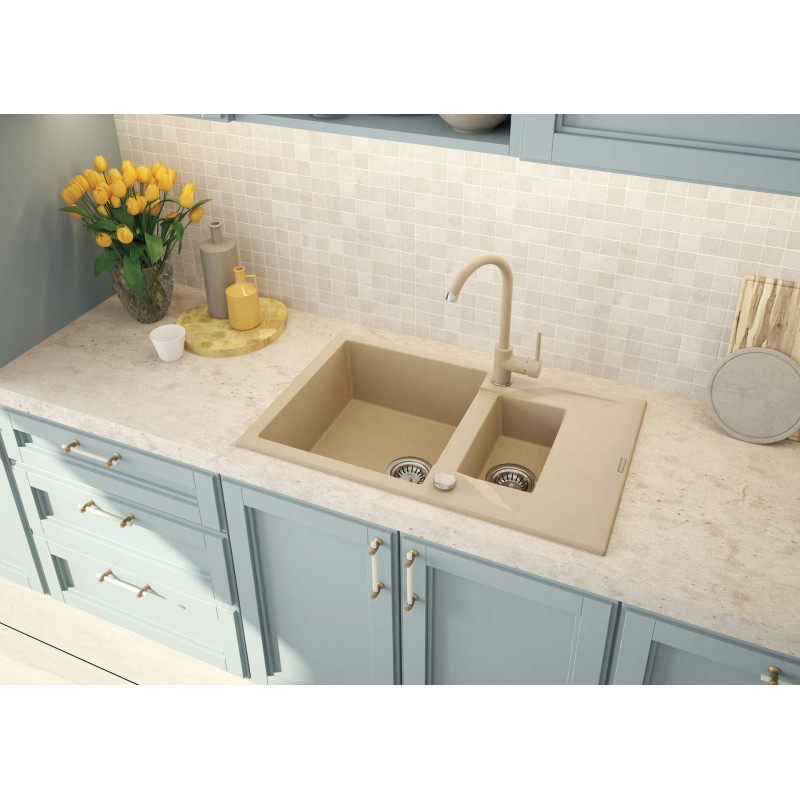 Deante bateria Nemezja piaskowy granit zlewozmywakowa stojąca z wylewką "u"