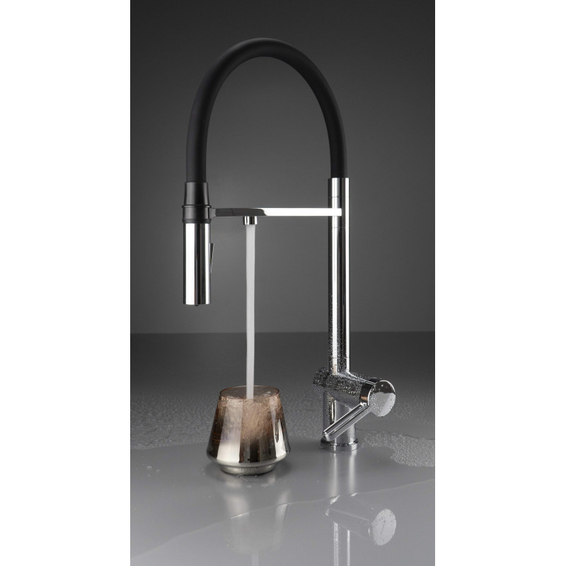 Deante bateria Magnetic chrom zlewozmywakowa z elastyczną wylewką z słuchawką 2-funkcyjną