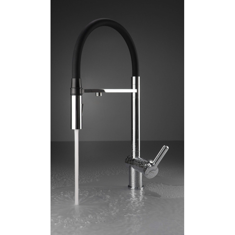 Deante bateria Magnetic chrom zlewozmywakowa z elastyczną wylewką z słuchawką 2-funkcyjną