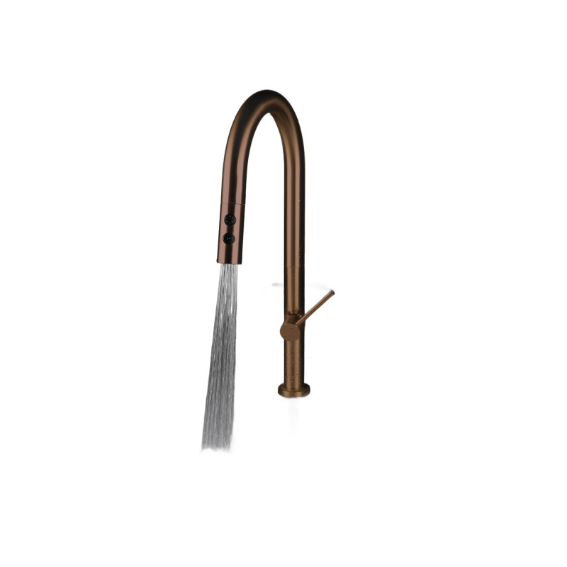 Deante bateria Olfato brąz szczotkowany zlewozmywakowa z wylewką "u" z wyciąganą słuchawką