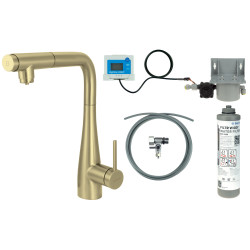 Deante Eridan Bateria kuchenna z podłączeniem do filtra wody z wyciąganą wylewką złoto szczotkowane