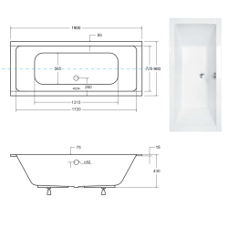 Besco wanna prostokątna Quadro Slim 190x90 z syfonem chrom oraz stelażem