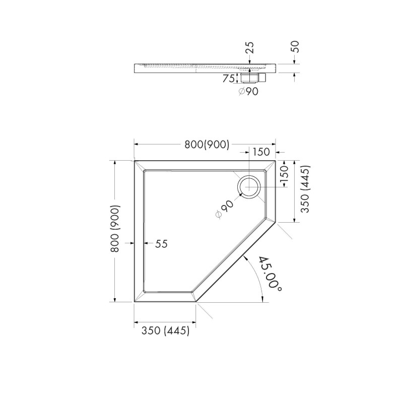 Schedline Brodzik akrylowy Sharper Black Stone 80x80x5 cm, pięciokątny, Gwarancja 7 lat