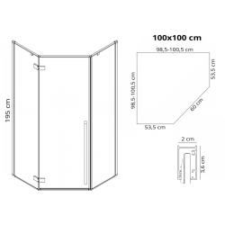 Rea kabina prysznicowa bez brodzika Diamond black szkło transparentne 100x100x195