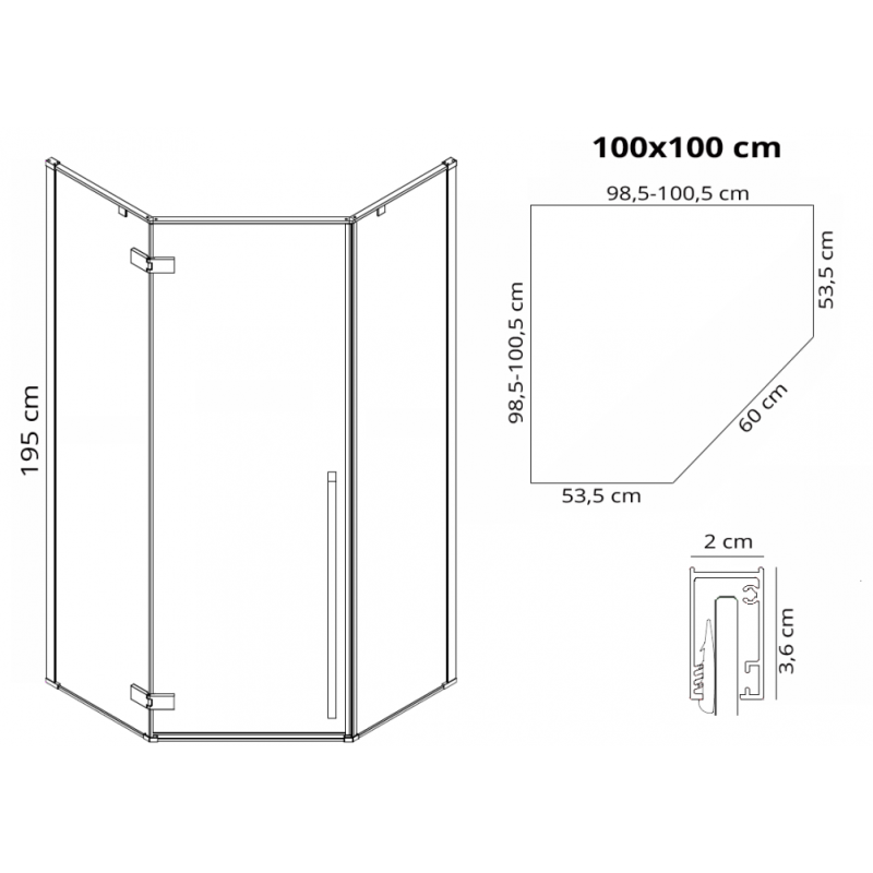 Rea kabina prysznicowa bez brodzika Diamond black szkło transparentne 100x100x195