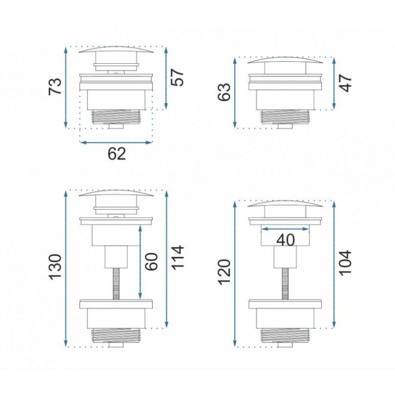 Rea okrągły Syfon Z Korkiem Klik-Klak Uniwersalnym złoty