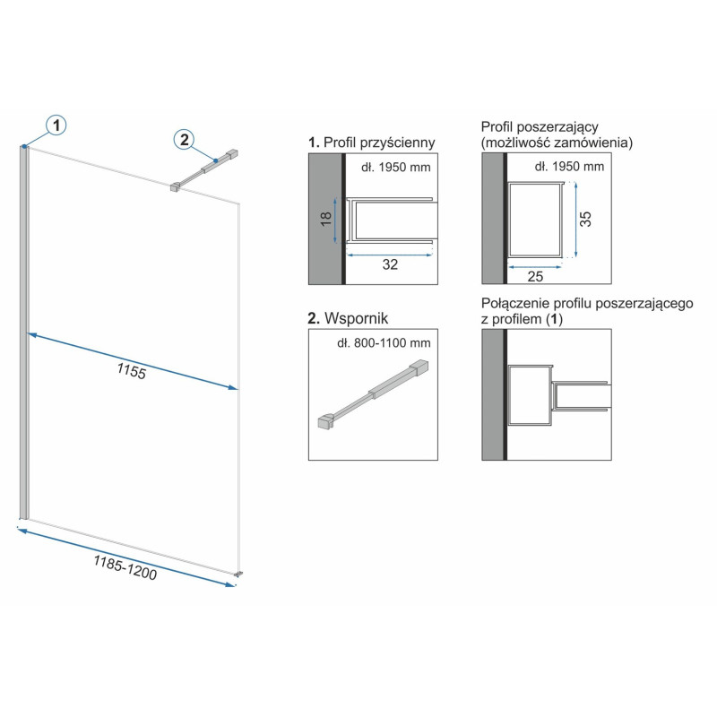 Rea ścianka prysznicowa 90x195 Aero black