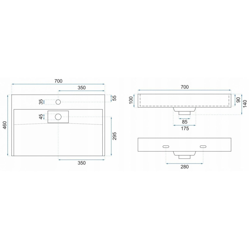 Rea umywalka nablatowa/ścienna Goya black 70