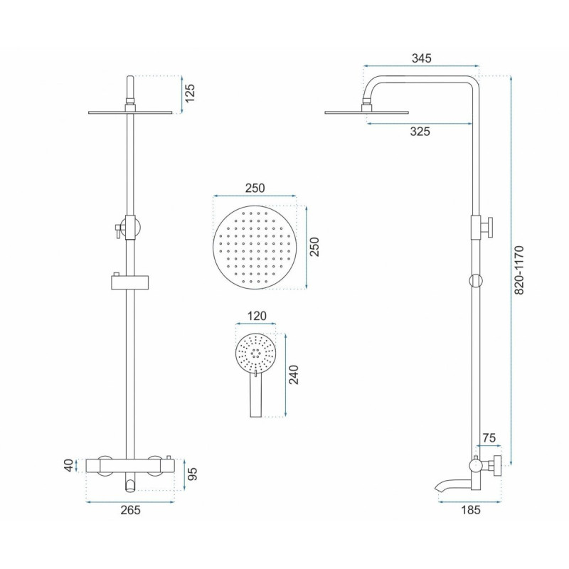 Rea zestaw natryskowo-wannowy z termostatem Lungo złoty