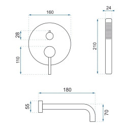 Rea Zestaw Wannowy Podtynkowy Lungo złota