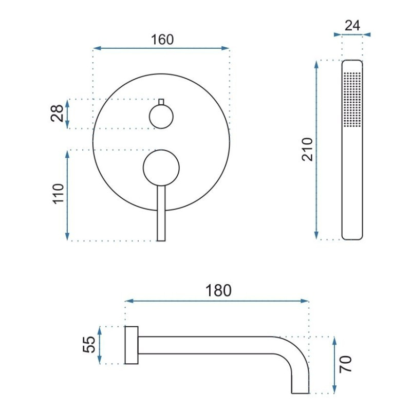 Rea Zestaw Wannowy Podtynkowy Lungo złota