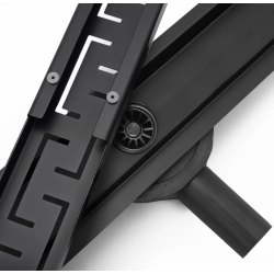 Rea odpływ liniowy z mankietem uszczelniającym Greek Pro czarny 900, syfonem i nóżkami