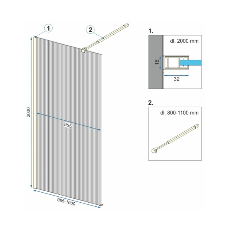 Rea ścianka prysznicowa 120x195 Aero Intimo black