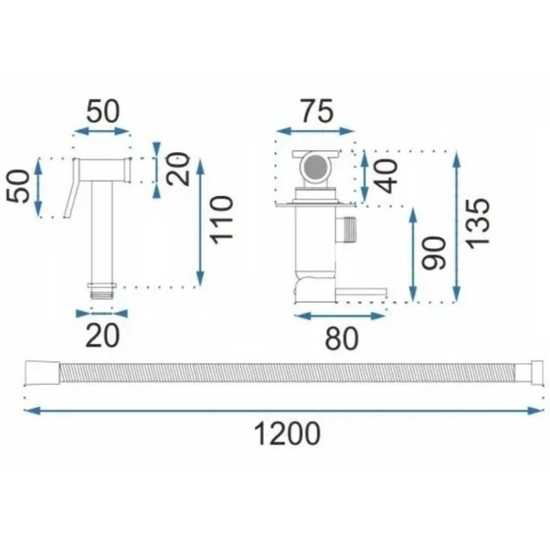 Rea bateria bidetowa ścienna Loop Lungo Czarna Metaliczna