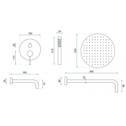 Rea zestaw natryskowo-wannowy podtynkowy z wylewką Lungo złoty szczotkowany