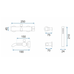 Rea Bateria Wannowa Ścienna Lungo złota szczotkowana