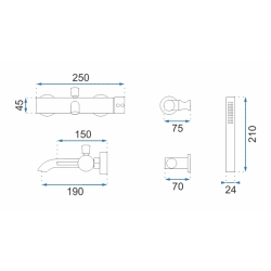 Rea Bateria Wannowa Ścienna Lungo złota szczotkowana
