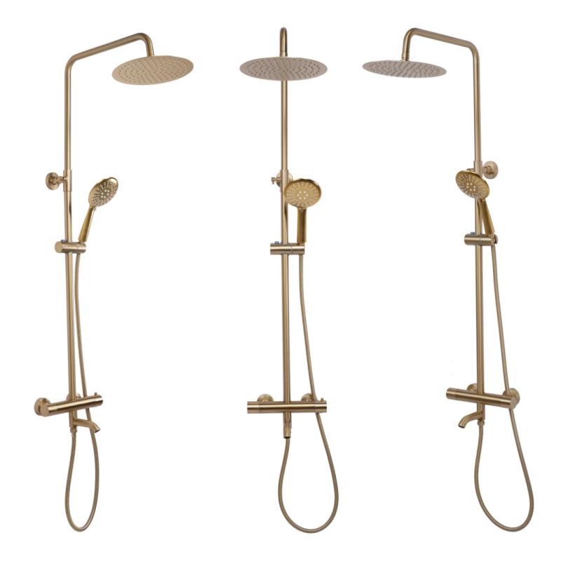 Rea zestaw natryskowo-wannowy z termostatem Lungo złoty szczotkowany