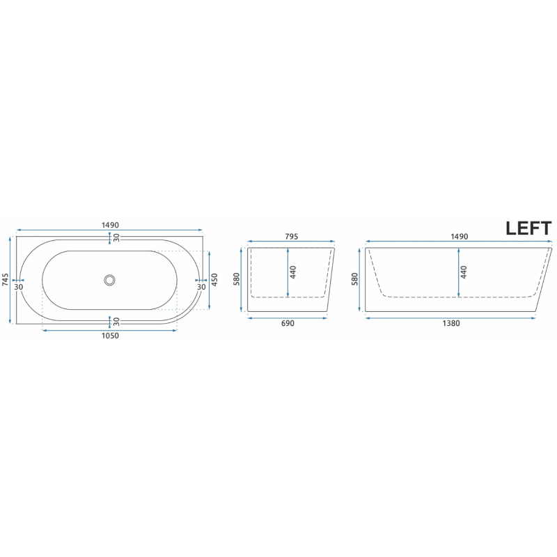Rea wanna narożna 160 lewa Bellanto