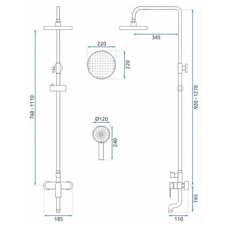 Rea zestaw natryskowy Verso złoty szczotkowany