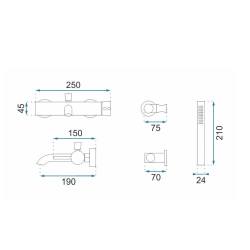 Rea bateria wannowa ścienna Lungo Biała