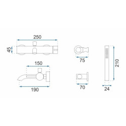 Rea bateria wannowa ścienna Lungo Biała