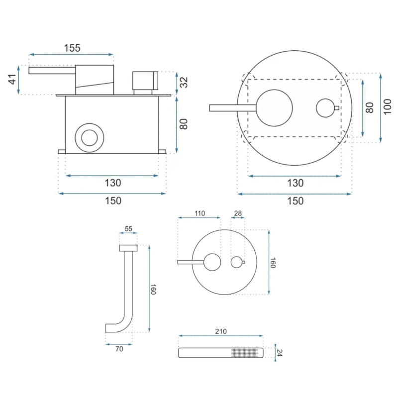 Rea Zestaw Wannowy Podtynkowy Lungo złota szczotkowana