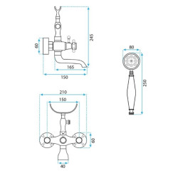 Rea Bateria Wannowa Ścienna Rustico czarna przecierana