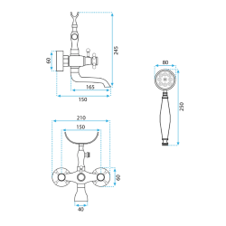 Rea bateria wannowa ścienna Rustico Złota Antyczna