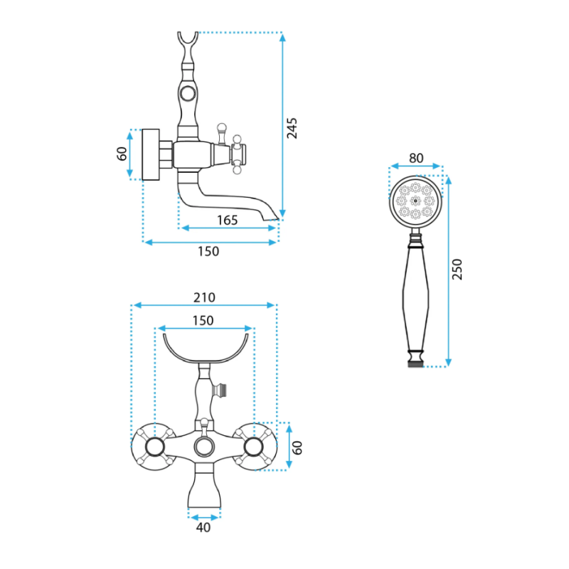 Rea bateria wannowa ścienna Rustico Złota Antyczna