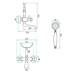 Rea bateria wannowa ścienna Rustico Złota Antyczna