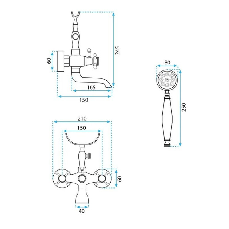 Rea bateria wannowa ścienna Rustico Złota Antyczna