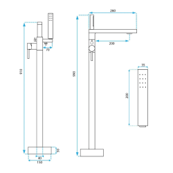 Rea bateria wannowa stojąca Flores chrom