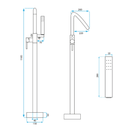 Rea bateria wannowa stojąca Aras chrom