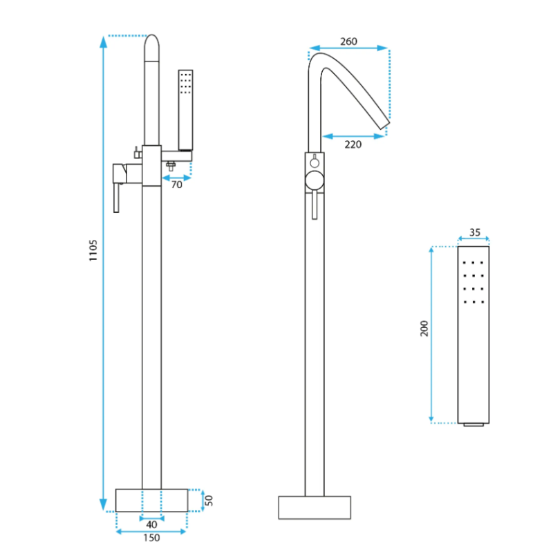Rea bateria wannowa stojąca Aras chrom