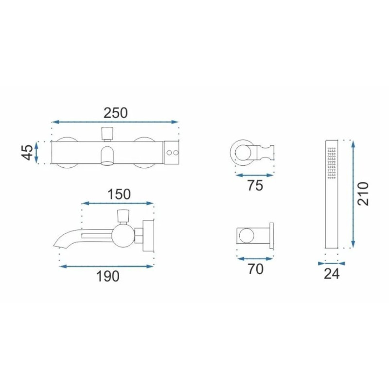 Rea Bateria Wannowa Ścienna Lungo czarna Metaliczna