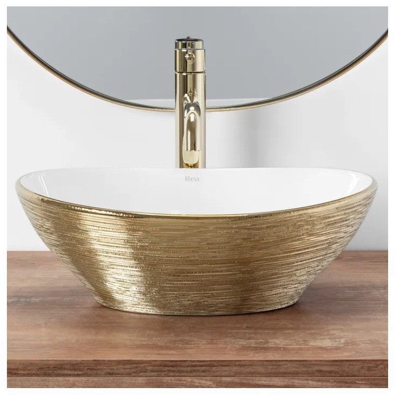 Rea umywalka nablatowa Sofia gold Brush/white